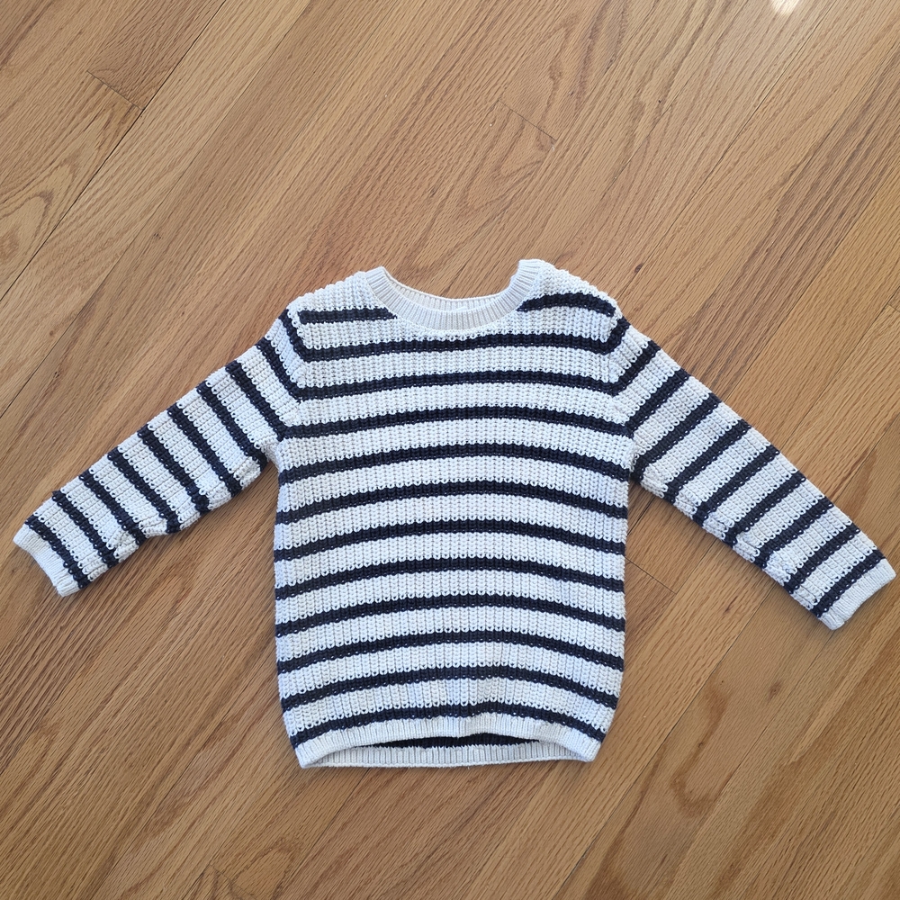 Striped Knit Sweater in White and Navy
